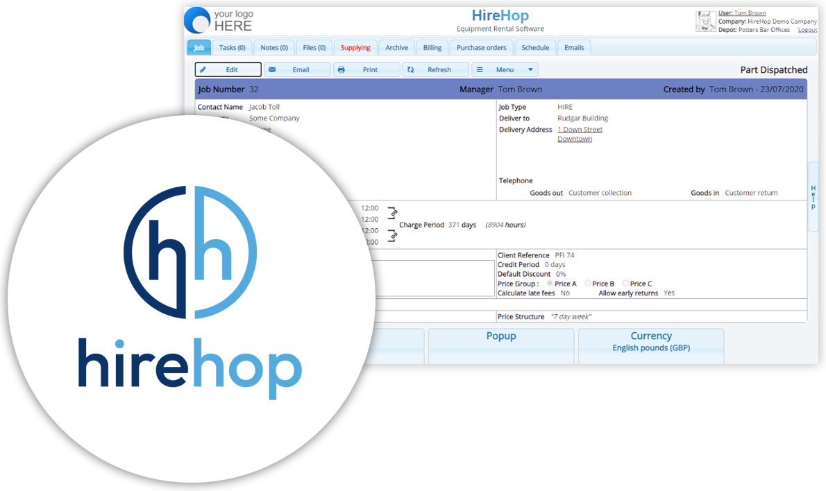 HireHop interface