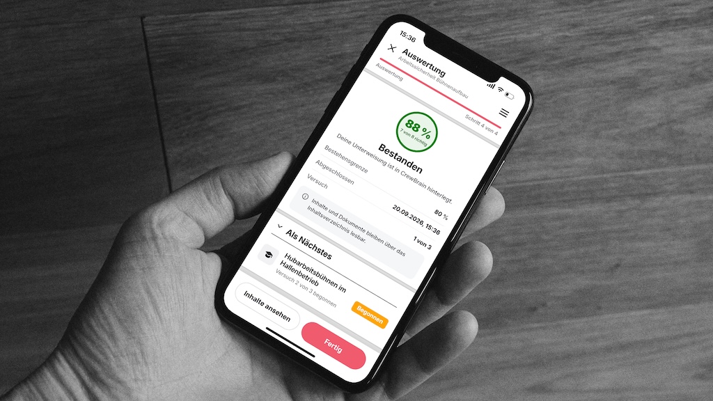 Evaluation of a passed training course in the CrewBrain app